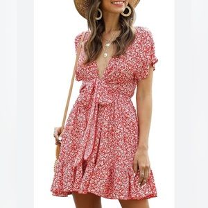 Red and White Floral Dress